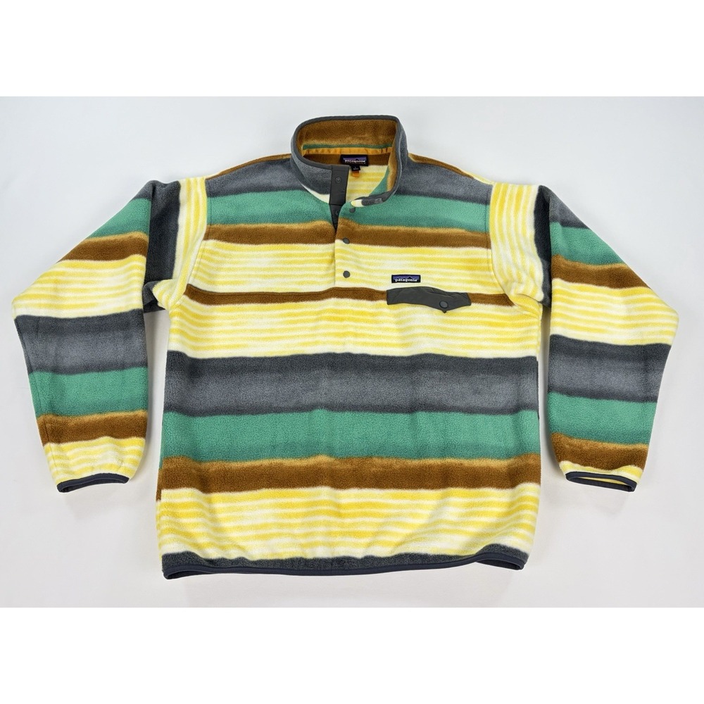 Patagonia Synchilla Snap T Fleece Pullover Painted Fitz Stripe Forge Grey Mens L